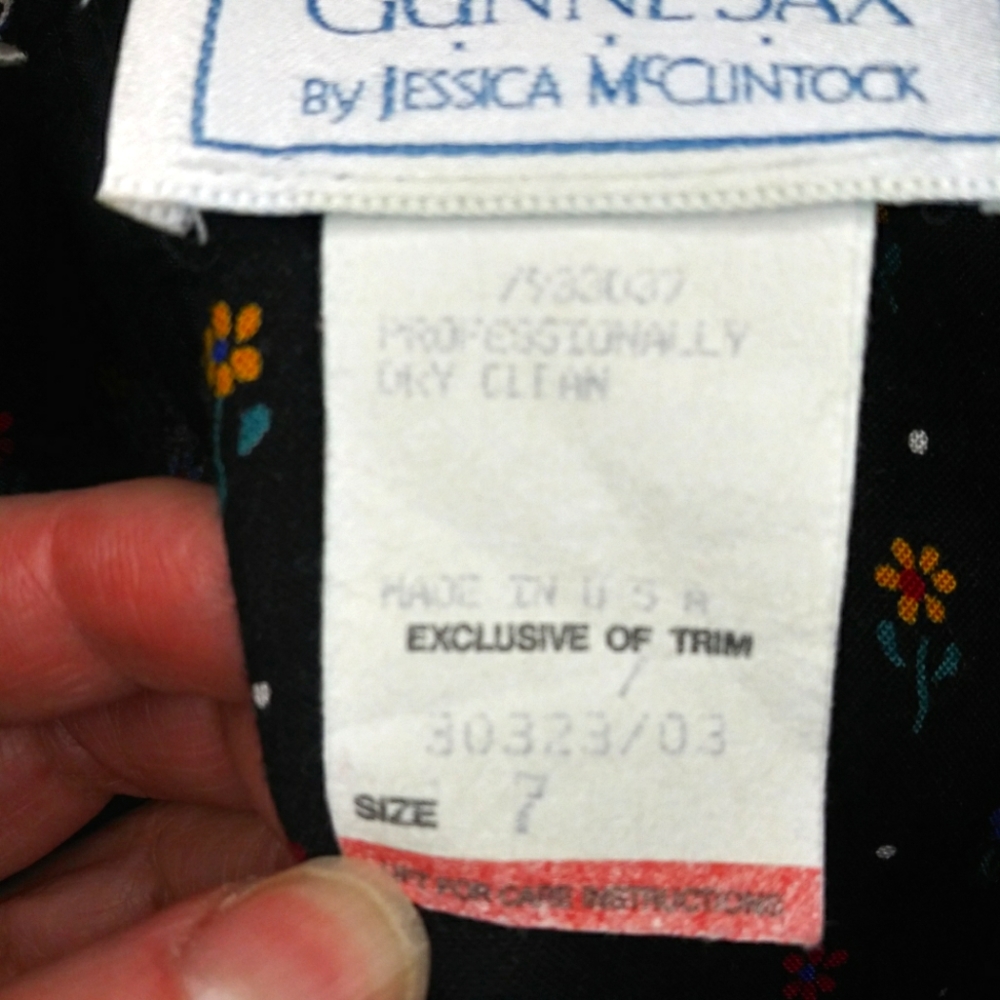 Gunne Sax Rare Vintage Cottageore Style Lace Collared Black Floral Midi Dress - Picture 11 of 14